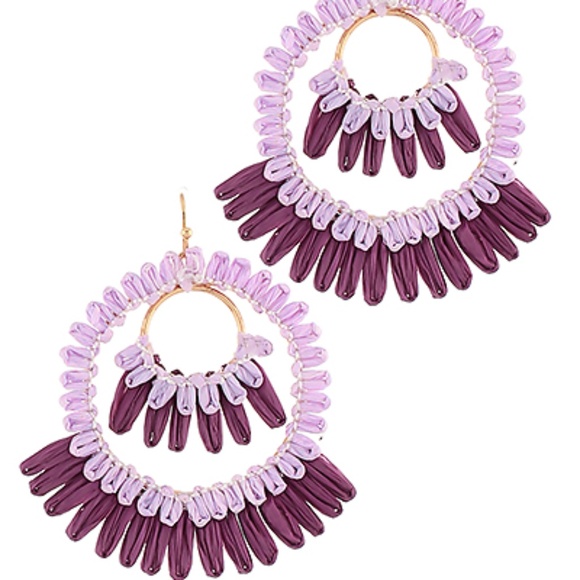 Wrapped Raffia Double Circle Earrings - Picture 1 of 2